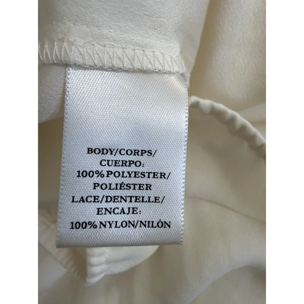 Ann Taylor Blouse Womens S Ivory Lace Sleeve V Neck Sheer Back Dressy Top